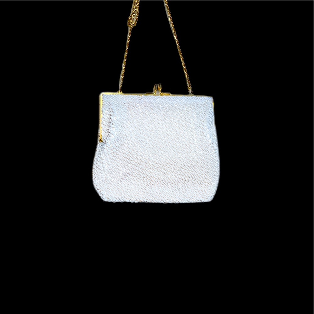 Encore White & Gold Beaded Bag